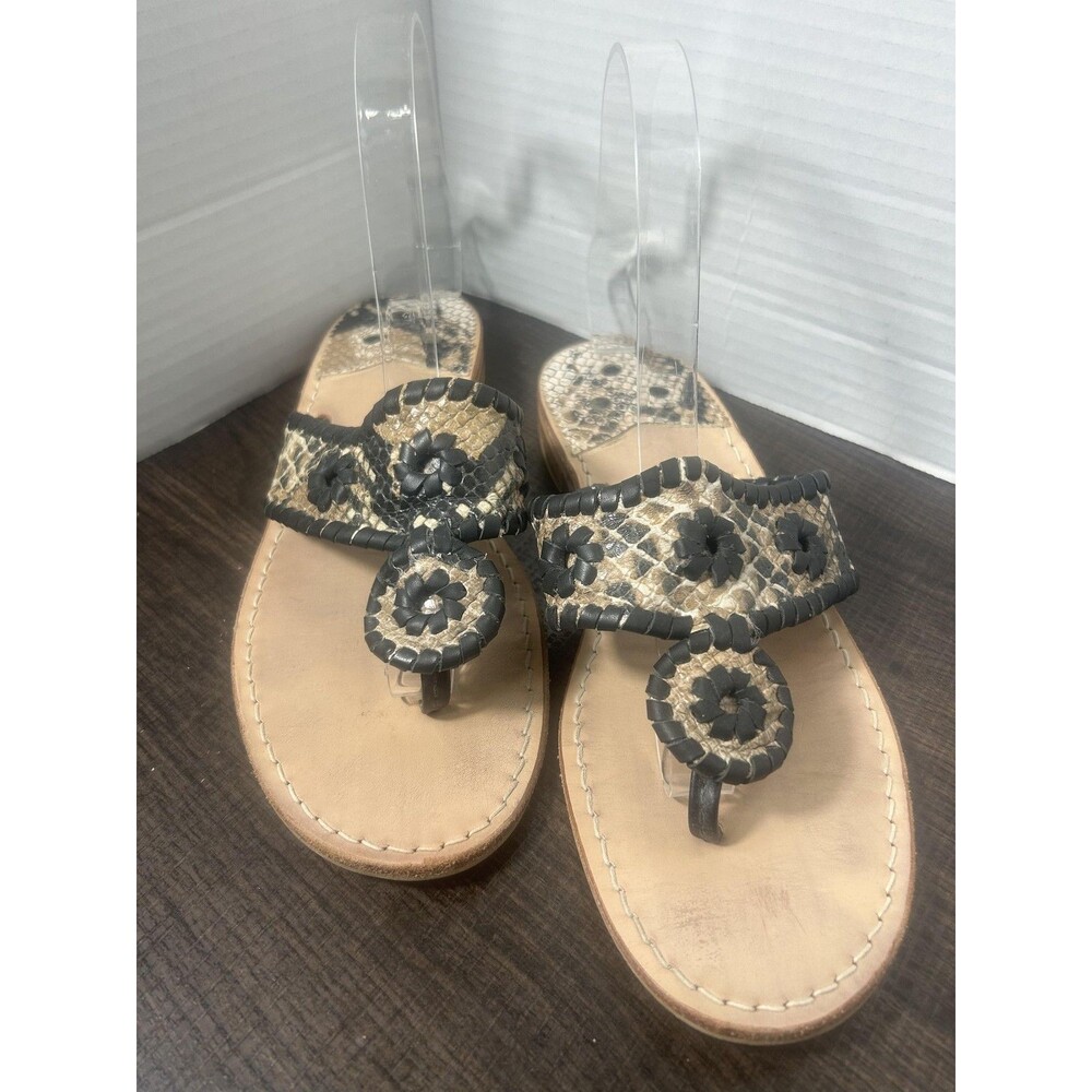 Jack Rogers Sandals Womens 8 Multicolor Animal Print Leather Thong Medallion